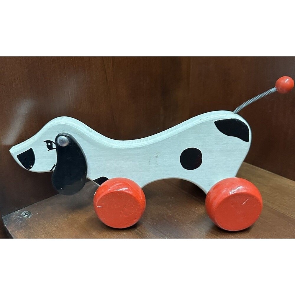 VILAC WOODEN DOG PULL TOY, MADE IN FRANCE Vintage, Bells Rings When Pulled